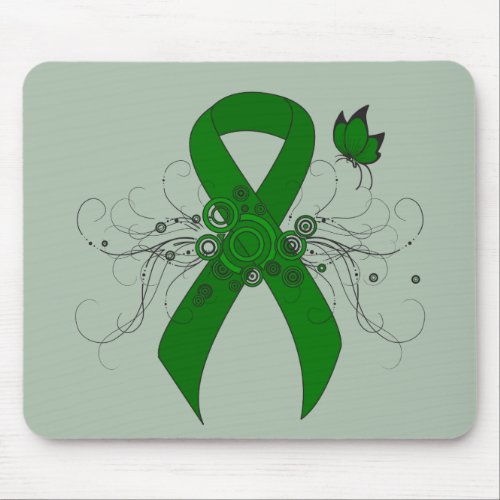 Green Awareness Ribbon with Butterfly Mouse Pad