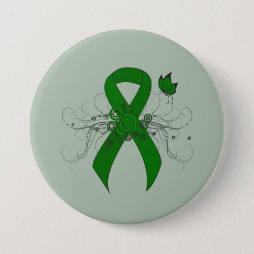 Green Awareness Ribbon with Butterfly Pinback Button