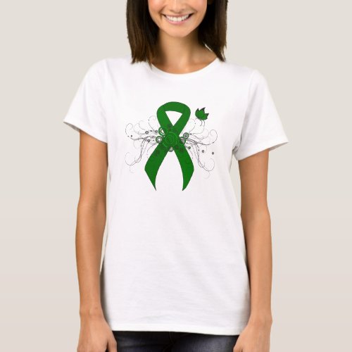 Green Awareness Ribbon with Butterfly T_Shirt