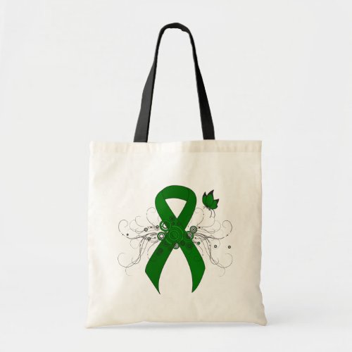 Green Awareness Ribbon with Butterfly Tote Bag