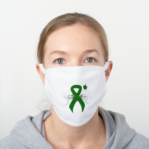 Green Awareness Ribbon with Butterfly White Cotton Face Mask