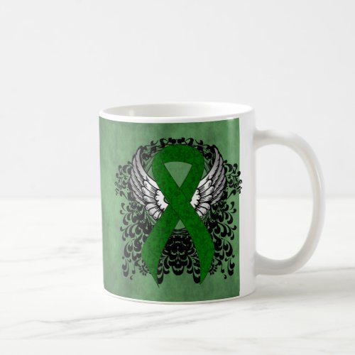 Green Awareness Ribbon with Wings Coffee Mug