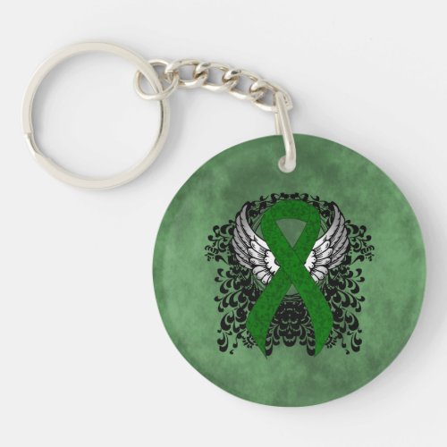 Green Awareness Ribbon with Wings Keychain