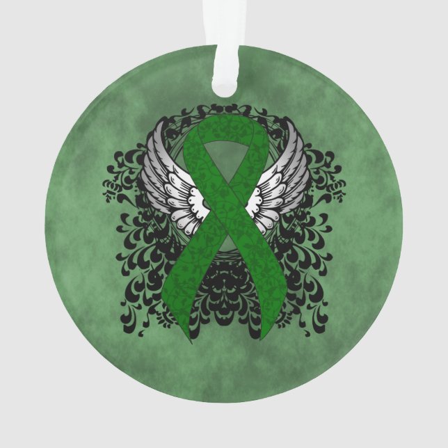 Green Awareness Ribbon with Wings Ornament (Back)