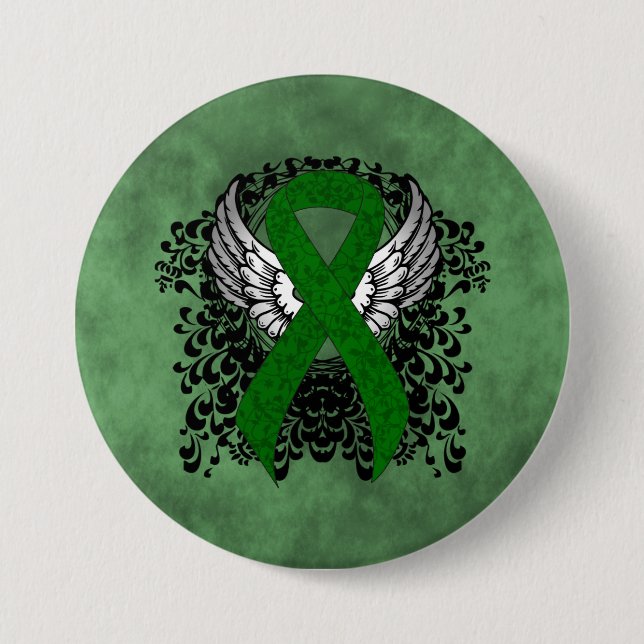 Green Awareness Ribbon with Wings Pinback Button (Front)