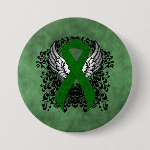 Green Awareness Ribbon with Wings Pinback Button