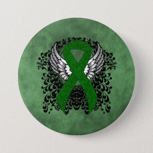 Green Awareness Ribbon with Wings Pinback Button