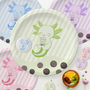 Green Axolotl Bubble Boba Par-tea Birthday Paper Plates
