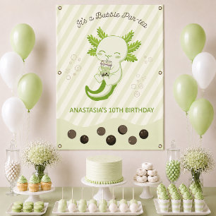 Green Axolotl Bubble Boba Tea Birthday Party Banner