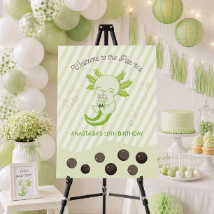 Green Axolotl Bubble Boba Tea Birthday Welcome Foam Board