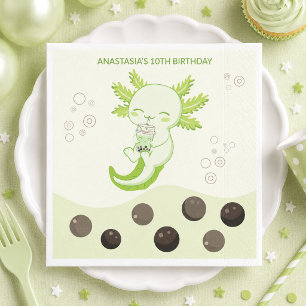 Green Axolotl Bubble Milk Boba Tea Birthday Party Napkins