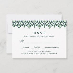 Green Azulejo Spanish WEDDING RSVP MEAL CHOICE