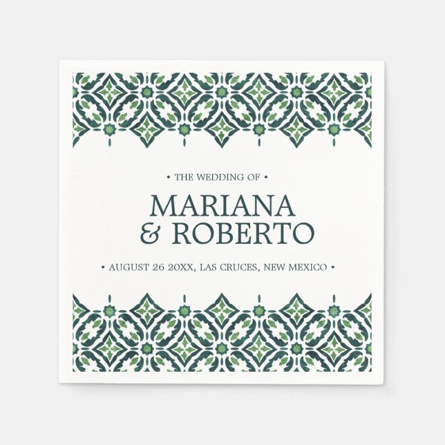 Green Azulejos | Spanish tile border personalized Napkins (Front)