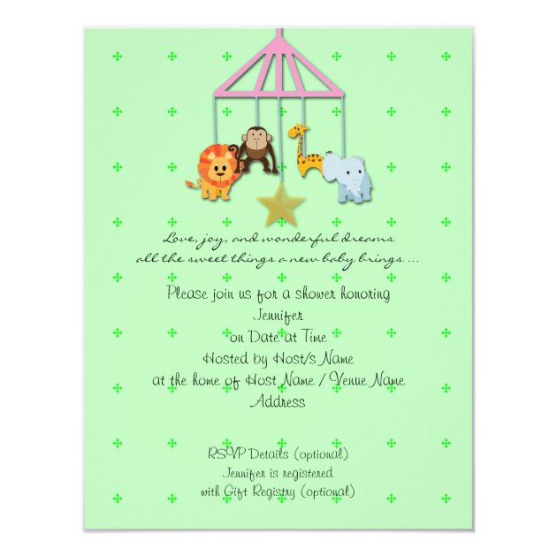 Green Baby Animal Mobile Baby Shower Invitation