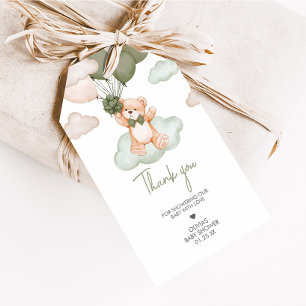Green Baby Bear Balloon Baby Shower Favor Tags