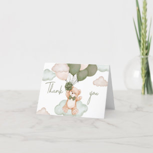 Green Baby Bear Balloon Baby Shower Letterpress Thank You Card