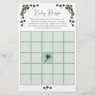 Green Baby Bingo St Patrick's Day Baby Shower Game