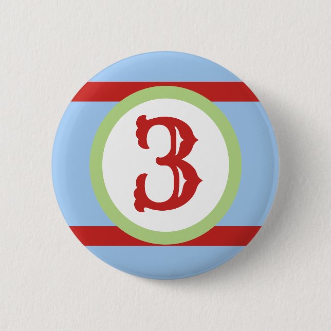 Green, Baby Blue & Red Custom Number Birthday Button (Front)