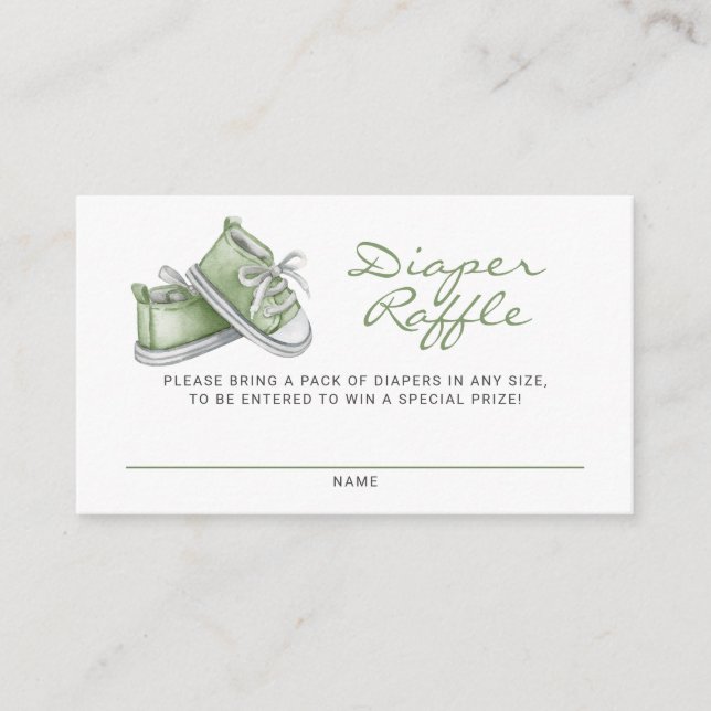 Green Baby Booties Baby Shower Diaper Raffle Enclosure Card (Front)