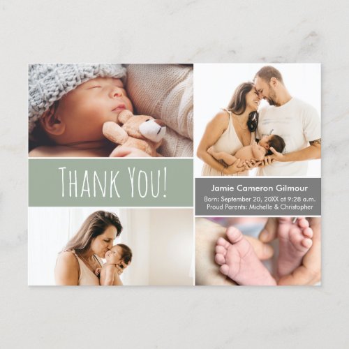 Green Baby boy Photo Collage baby shower thank you Postcard