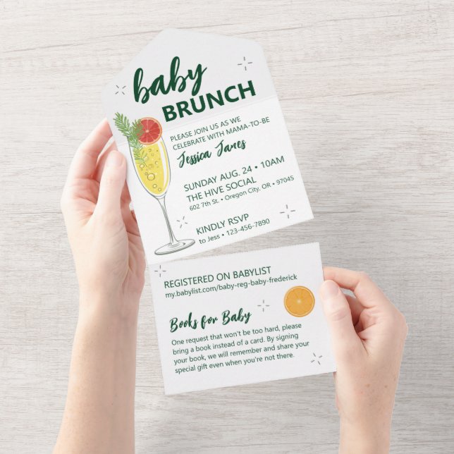 Green Baby Brunch Invitation - Tear Off for Books (Tearaway)