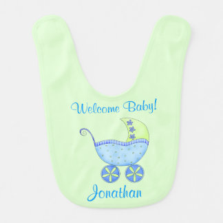 Green Baby Buggy Welcome Baby Name Personalized Bib