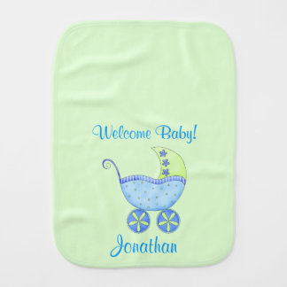 Green Baby Buggy Welcome Baby Name Personalized Burp Cloth