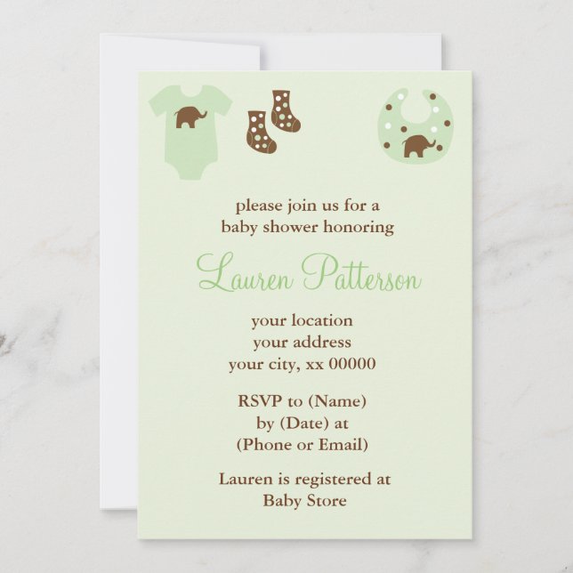Green Baby Clothes Neutral Baby Shower Invitation (Front)