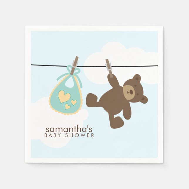 Green Baby Clothesline and Teddy Bear Napkins (Front)
