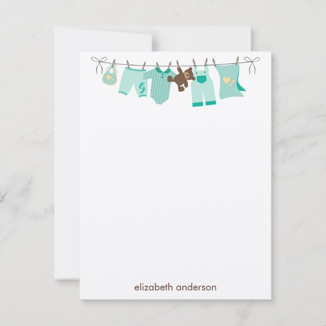 Green Baby ClotheslineThank You Notes Invitation (Front)