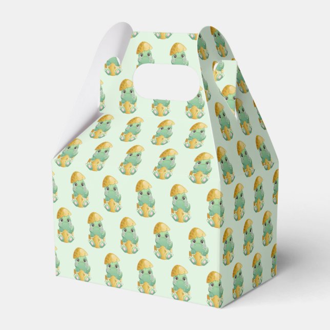 Green Baby Dino Egg Boys Baby Shower Favor Boxes (Front Side)