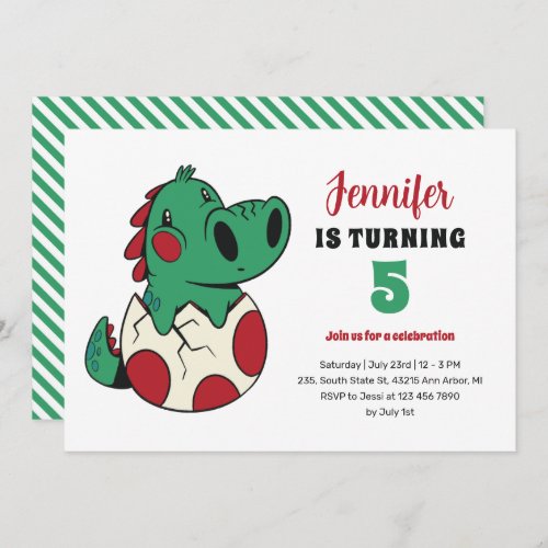 Green Baby Dino in Egg Cute Kids Dinosaur Birthday Invitation