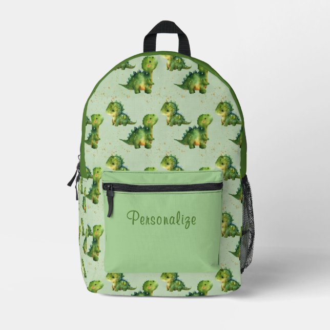 Green Baby Dinosaurs with Custom Name Printed Backpack (Front)