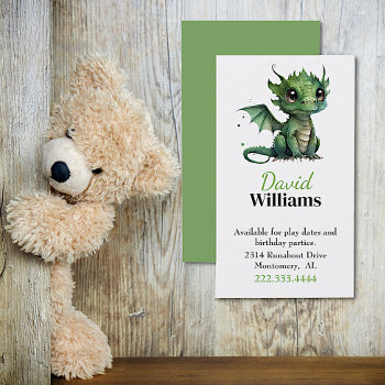 Green Baby Dragon Children Calling Card by DizzyDebbie at Zazzle