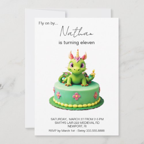  Green  Baby Dragon Photo AP88 Birthday Party Invitation