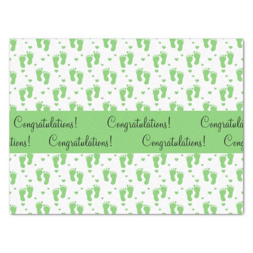 Green Baby Footprints and Hearts Tissue Paper