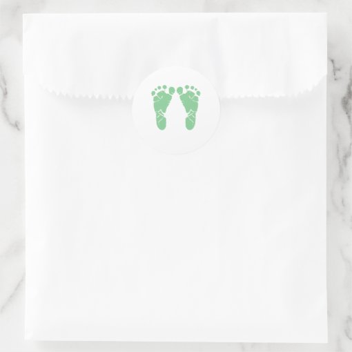 Green baby footprints classic round sticker Zazzle