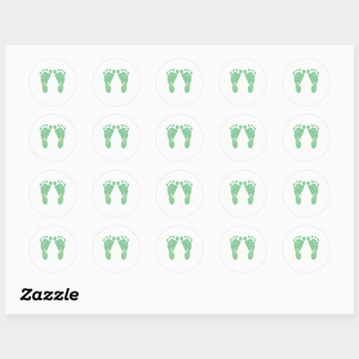 Green baby footprints classic round sticker Zazzle