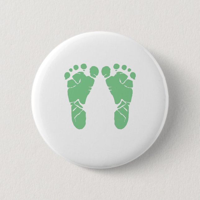 Green baby footprints pinback button (Front)