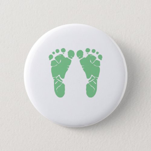 Green baby footprints pinback button