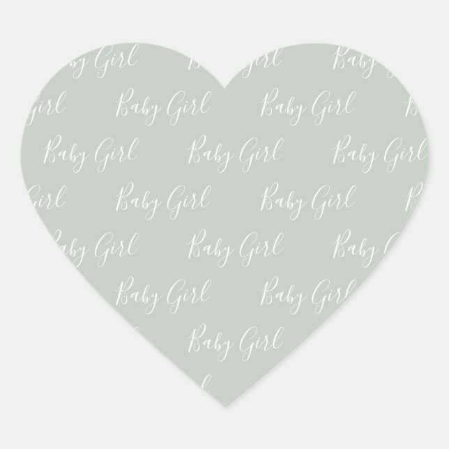 Green Baby Girl Script Modern Heart Sticker (Front)