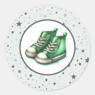 Green Baby High Tops Baby Shower Classic Round Sticker