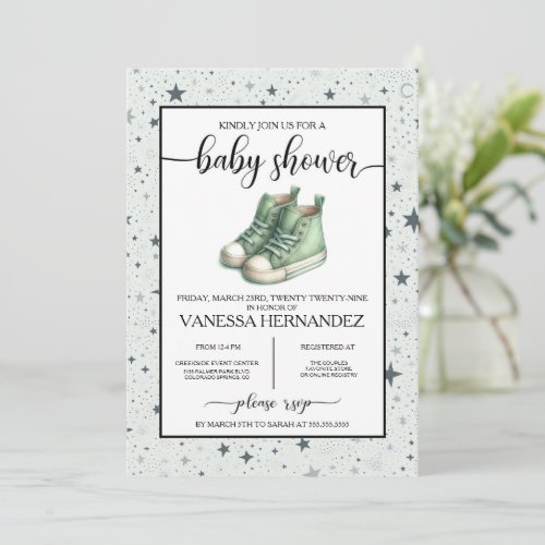 Green Baby High Tops Baby Shower Invitation