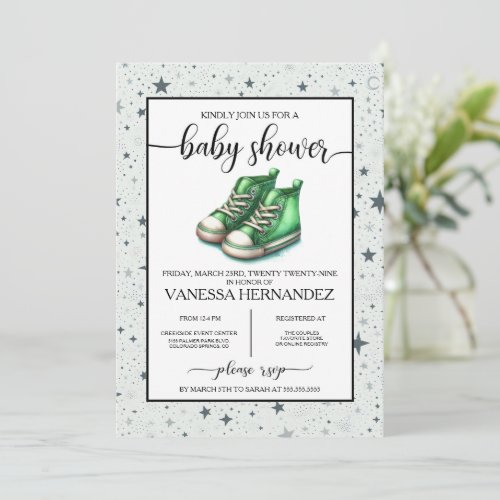 Green Baby High Tops Baby Shower Invitation