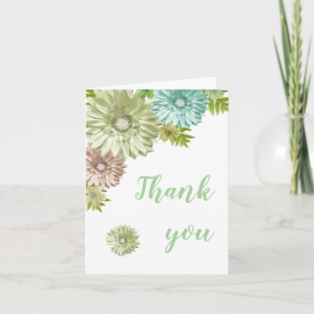 Green Baby In Bloom Blank Inside Thank You Notes (Front)