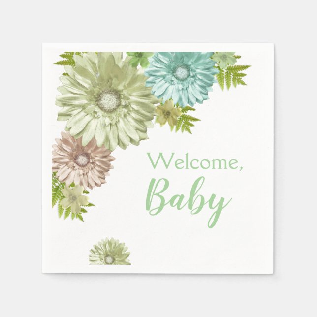 Green Baby In Bloom Brunch Shower  Napkins (Front)