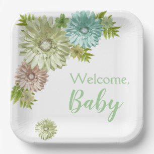 Green Baby In Bloom Brunch Shower  Paper Plates