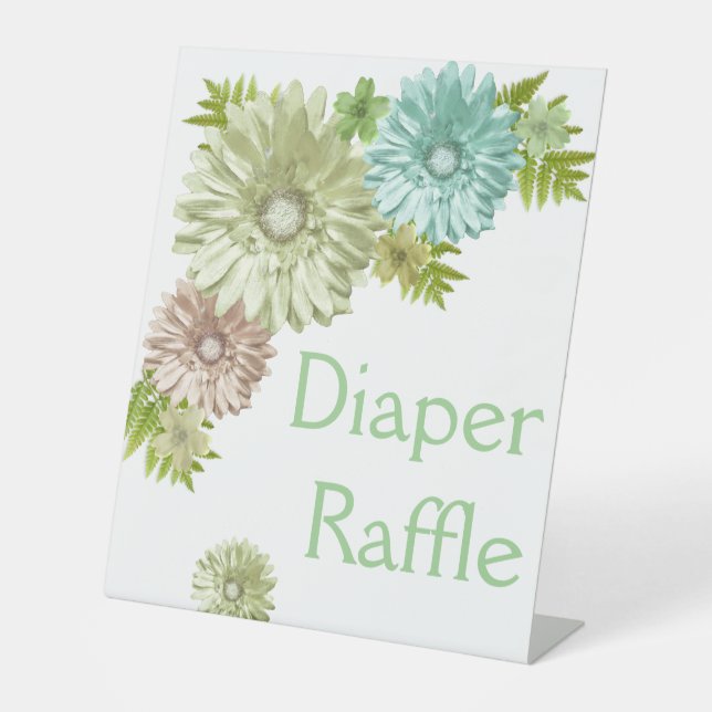 Green Baby In Bloom Diaper Raffle Baby Shower Pedestal Sign (Front)