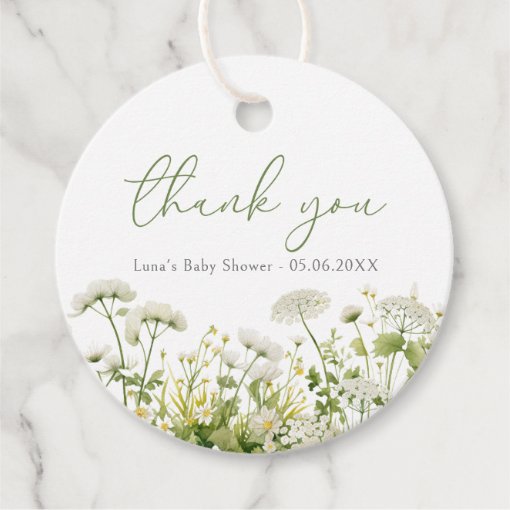 Green Baby In Bloom Floral Wildflower Baby Shower Favor Tags | Zazzle