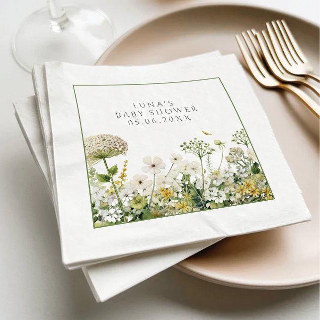 Green Baby In Bloom Floral Wildflower Baby Shower Napkins (Creator Uploaded)